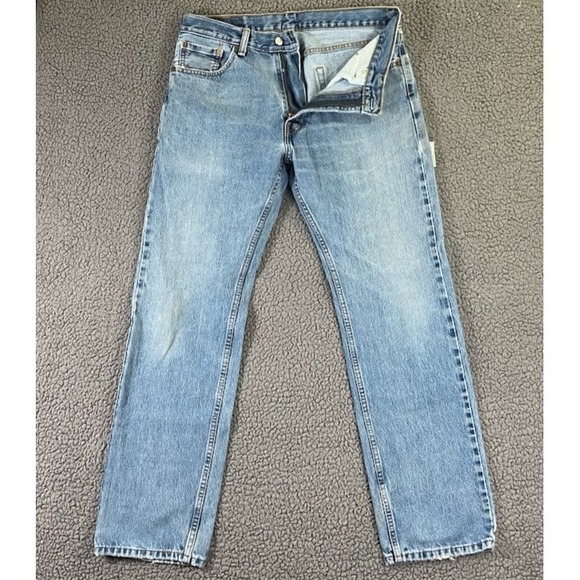 Levi's Other - Levis 505 Regular Fit Straight Leg Jeans Light Wash Blue Mens 33x32 Distressed